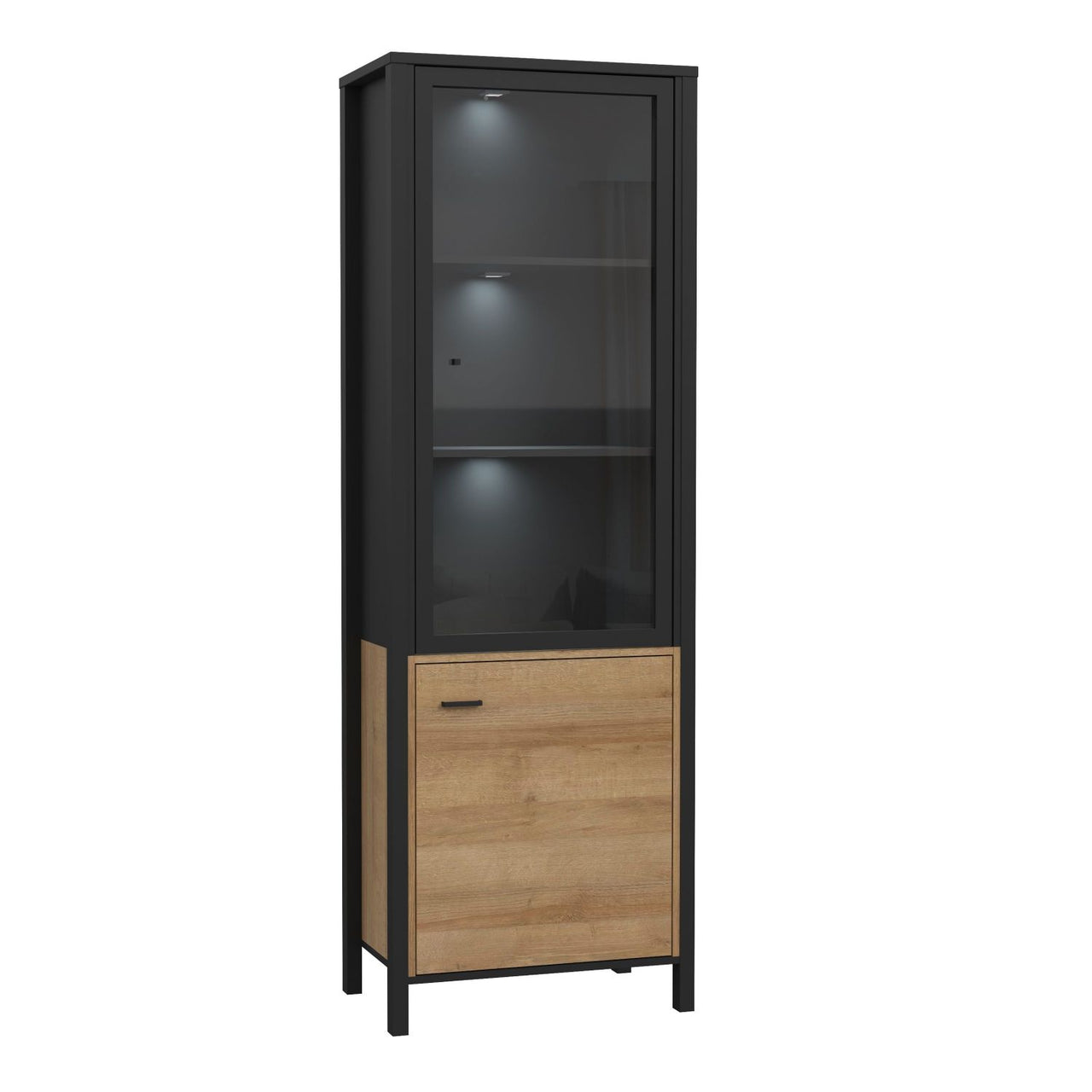 High Rock Wide Display Cabinet in Matt Black Riviera Oak