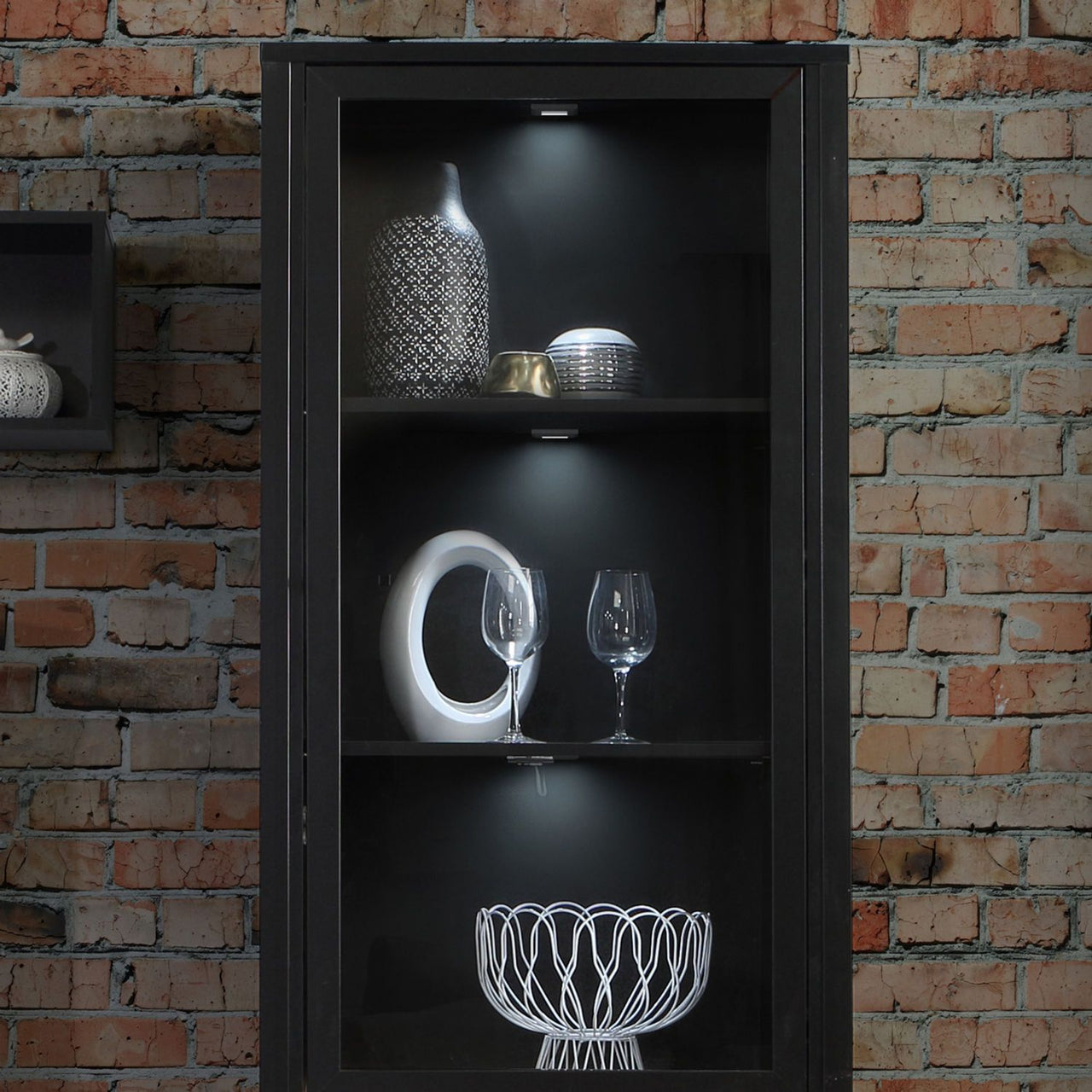 High Rock Wide Display Cabinet in Matt Black Riviera Oak