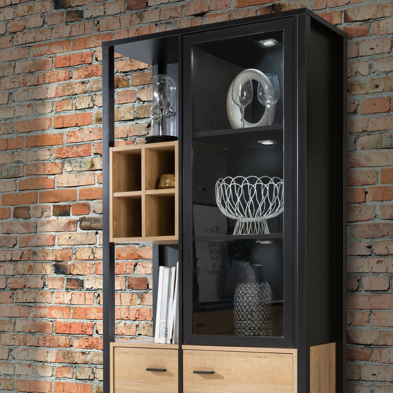 High Rock Display Cabinet in Matt Black Riviera Oak