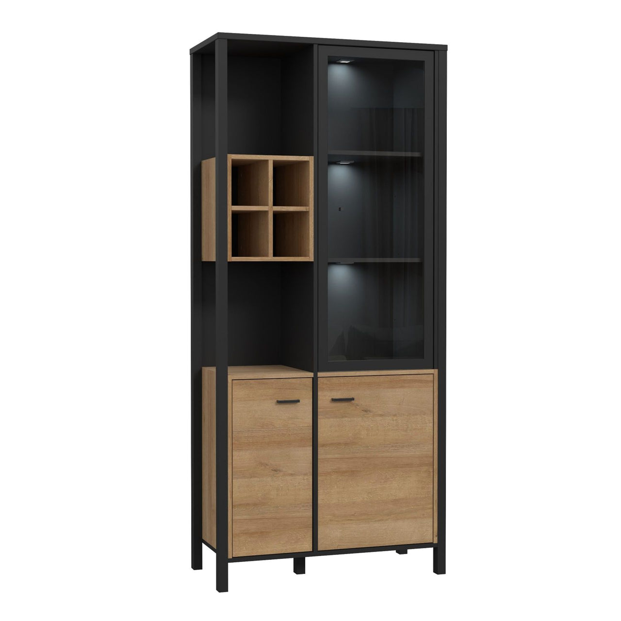 High Rock Display Cabinet in Matt Black Riviera Oak