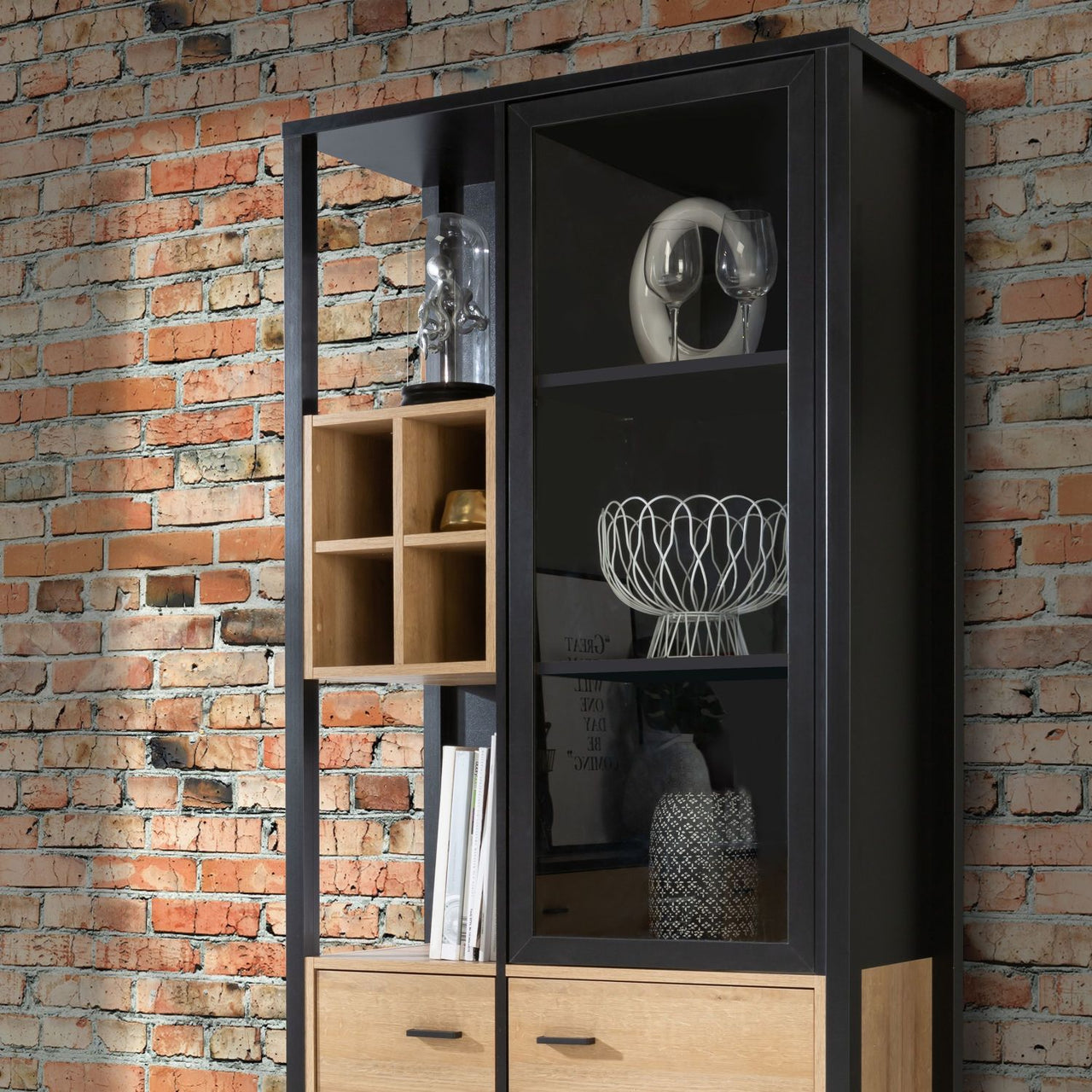 High Rock Display Cabinet in Matt Black Riviera Oak