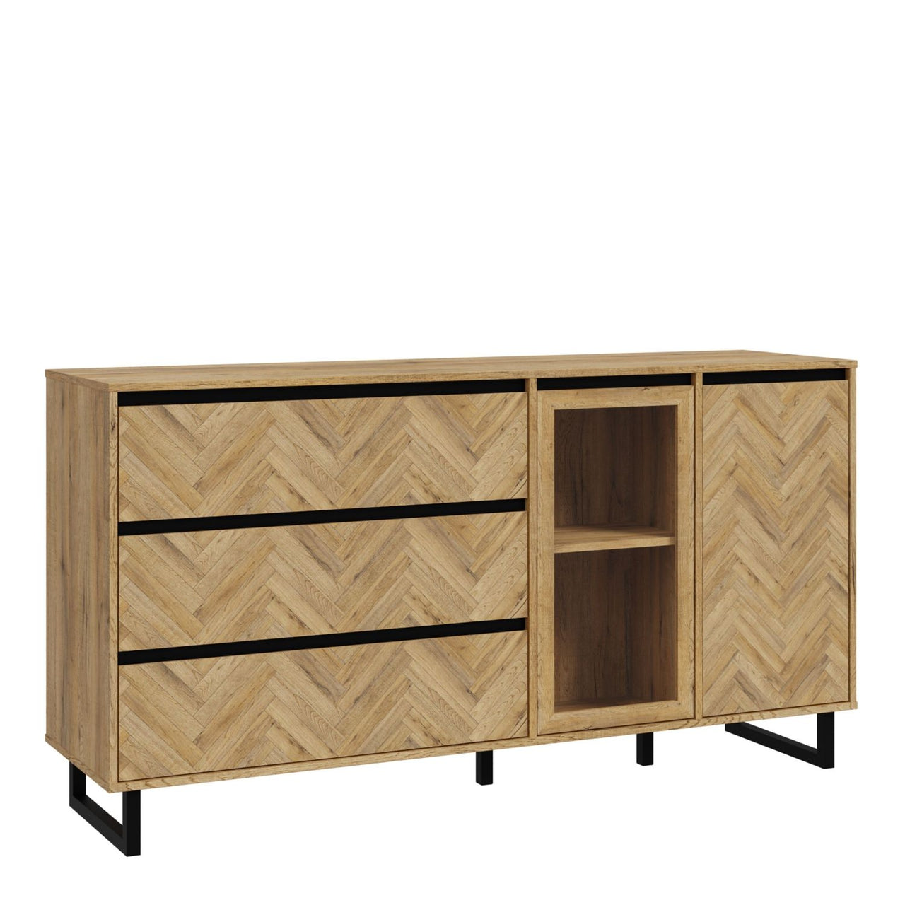 Parquet Oak Large Sideboard 3 Drawers Modern Style