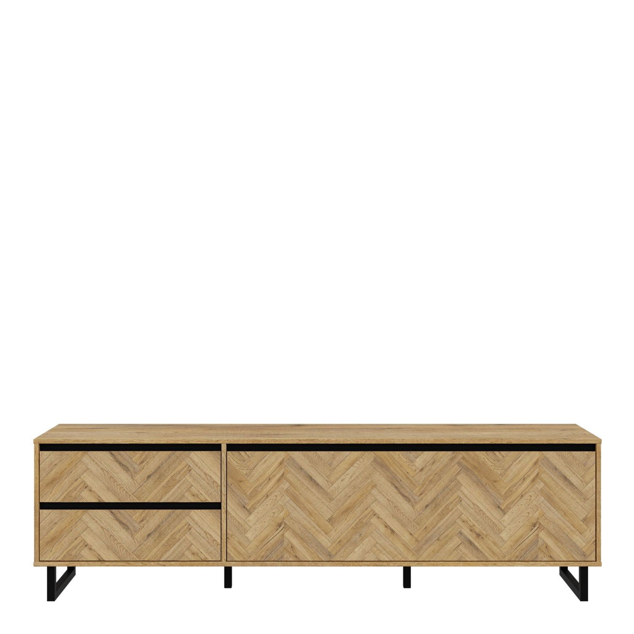 Modern Parquet Oak TV Unit 2 Drawers