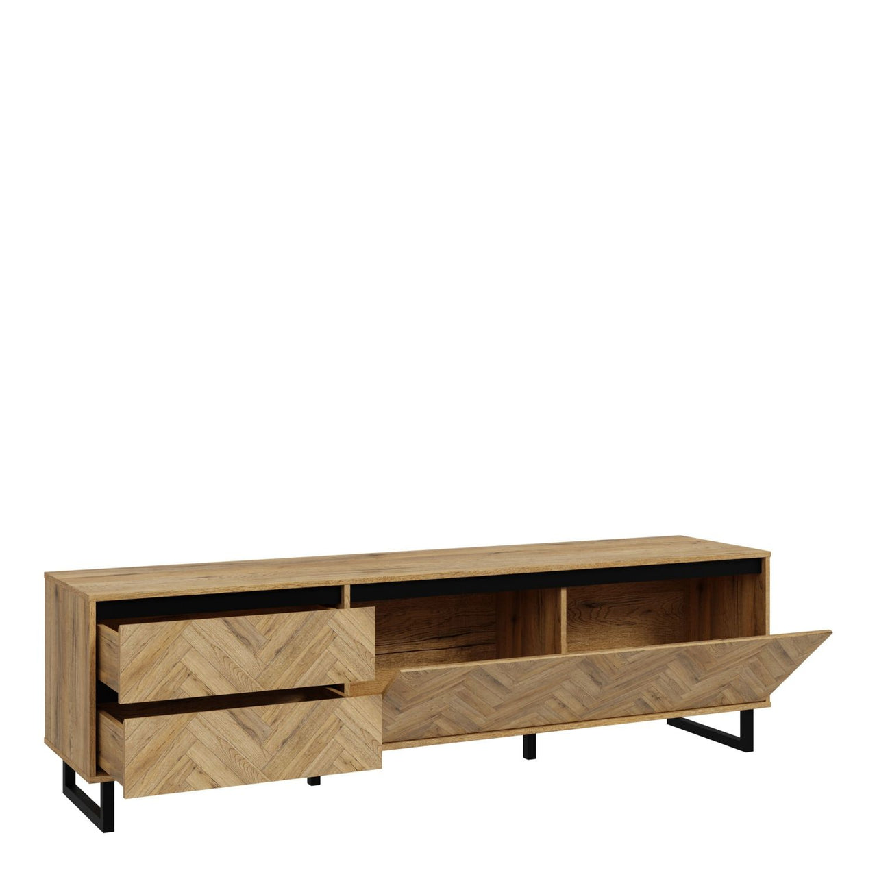 Modern Parquet Oak TV Unit 2 Drawers