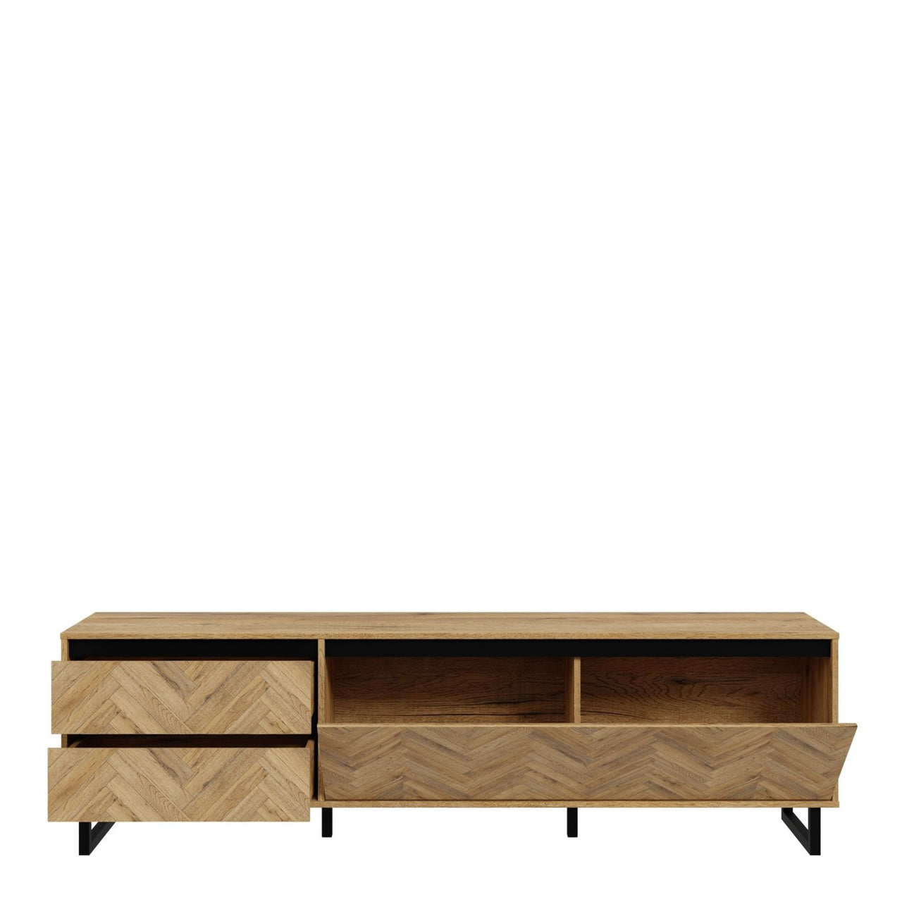 Modern Parquet Oak TV Unit 2 Drawers