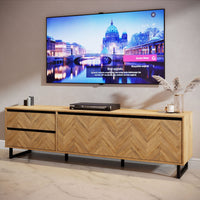 Thumbnail for Modern Parquet Oak TV Unit 2 Drawers