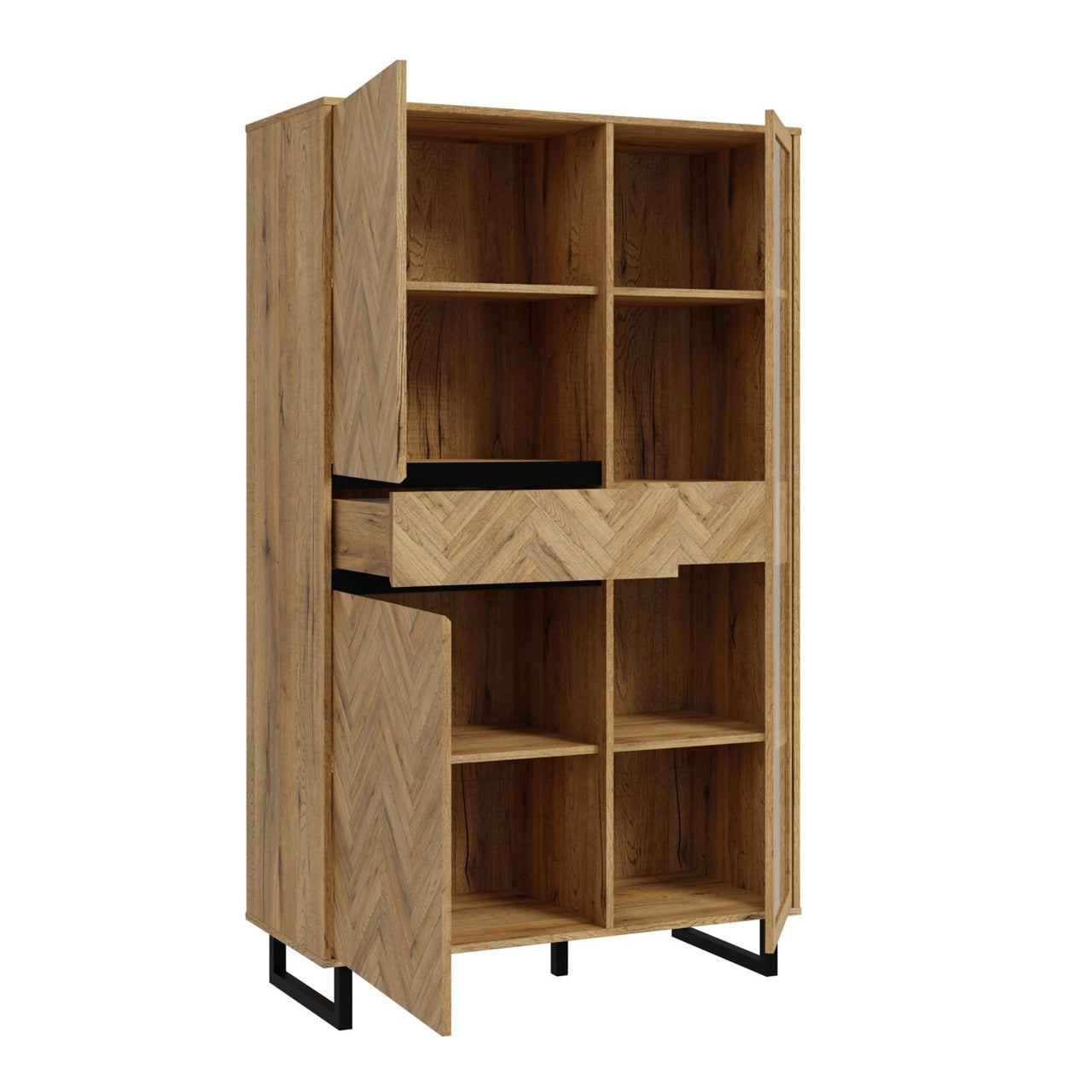 Nikomedes Display Cabinet in Spica Oak Matt Black Bartex Oak