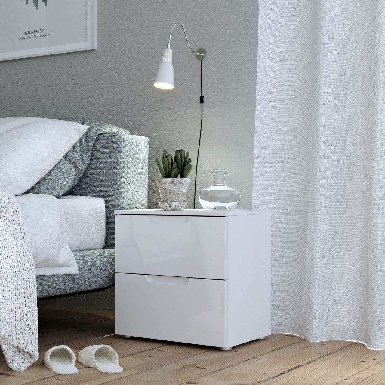 Bedside in White White High Gloss