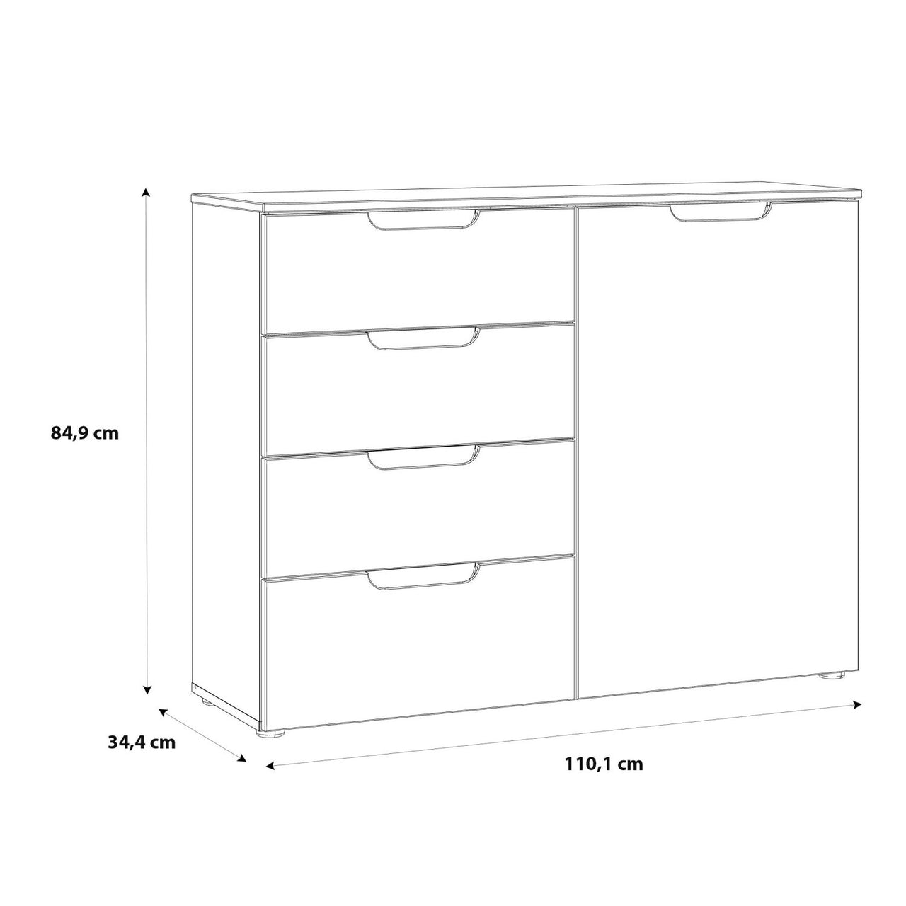 Chest of Drawers in White White High Gloss