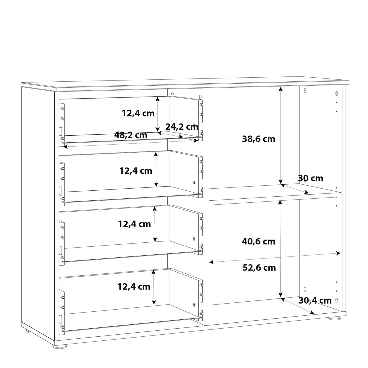 Wide Chest of 4 Drawers and 2 Doors in White White High Gloss