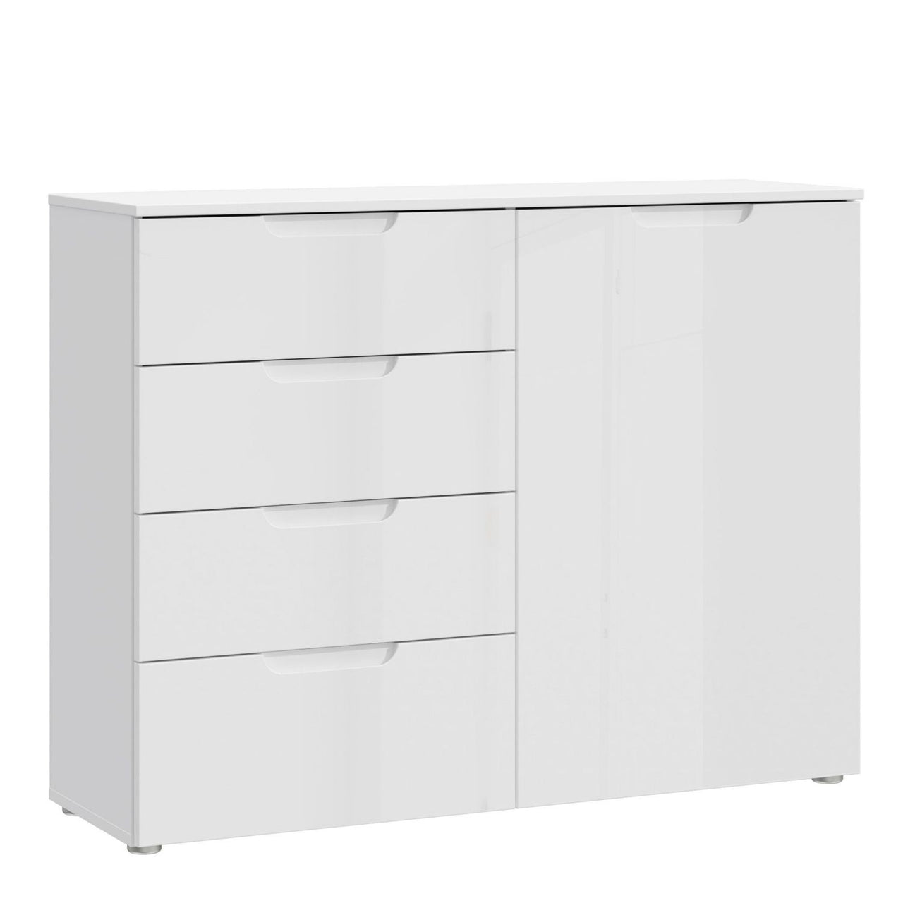 Wide Chest of 4 Drawers and 2 Doors in White White High Gloss