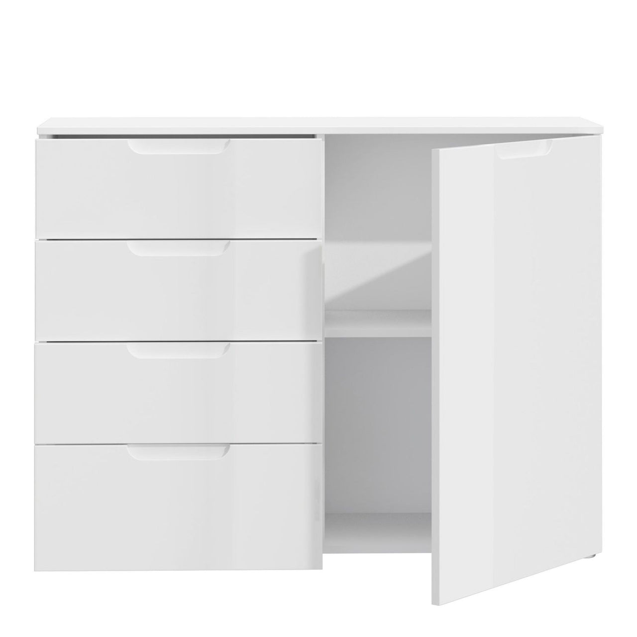 Wide Chest of 4 Drawers and 2 Doors in White White High Gloss