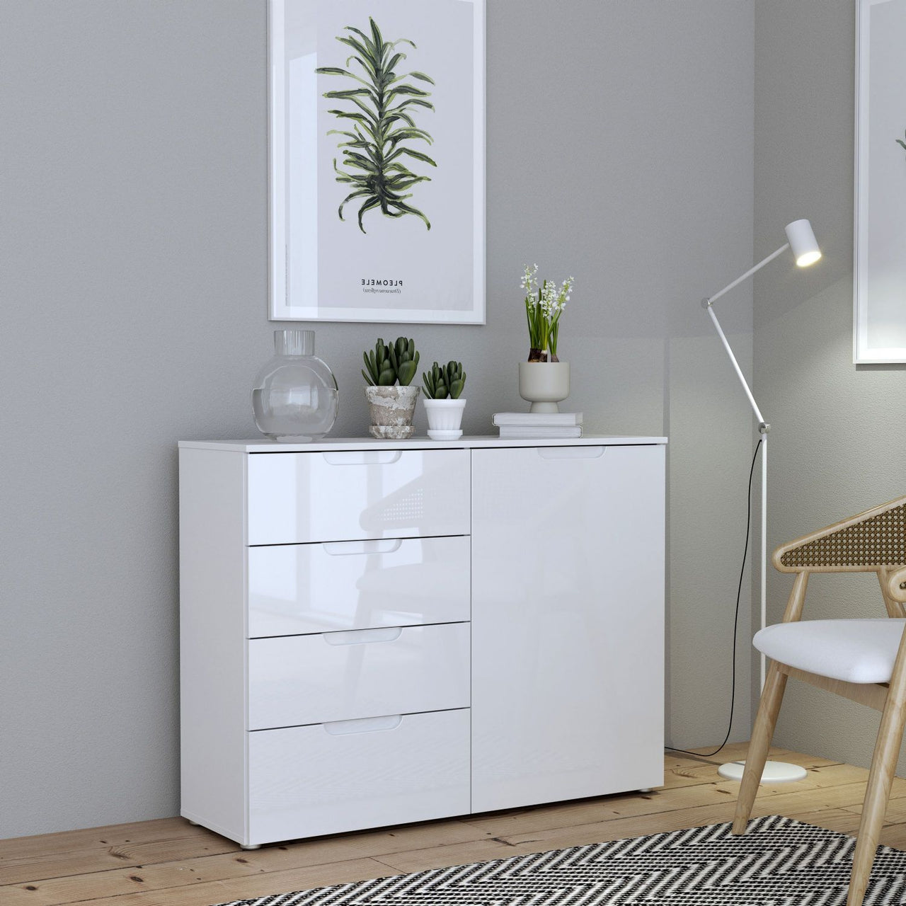 Chest of 6 Drawers in White White High Gloss