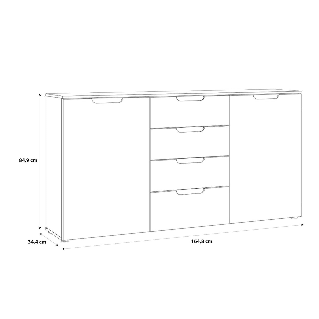 Wide Chest of 4 Drawers and 2 Doors in White White High Gloss