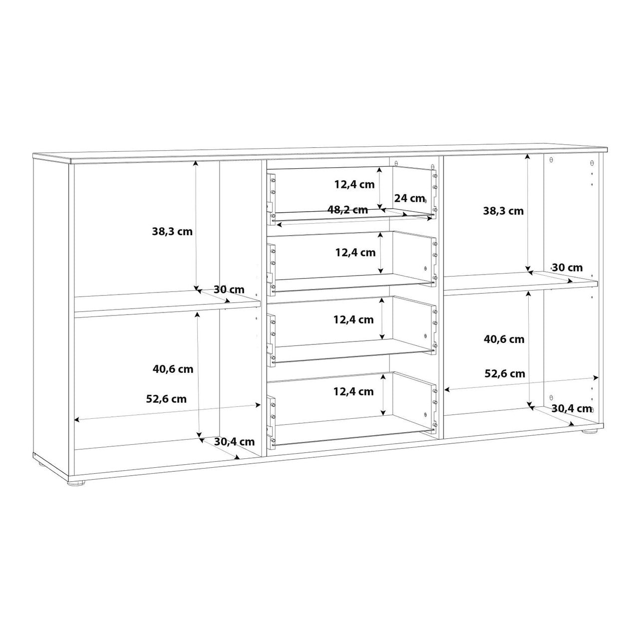 Wide Chest of 4 Drawers and 2 Doors in White White High Gloss