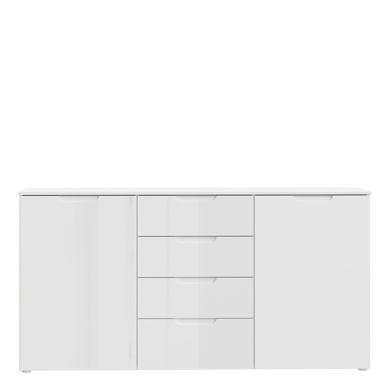 Wide Chest of 4 Drawers and 2 Doors in White White High Gloss