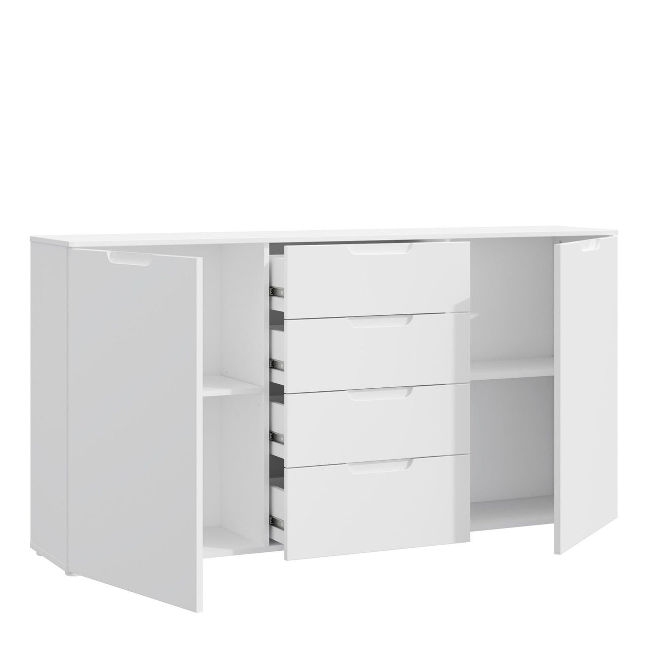 Wide Chest of 4 Drawers and 2 Doors in White White High Gloss