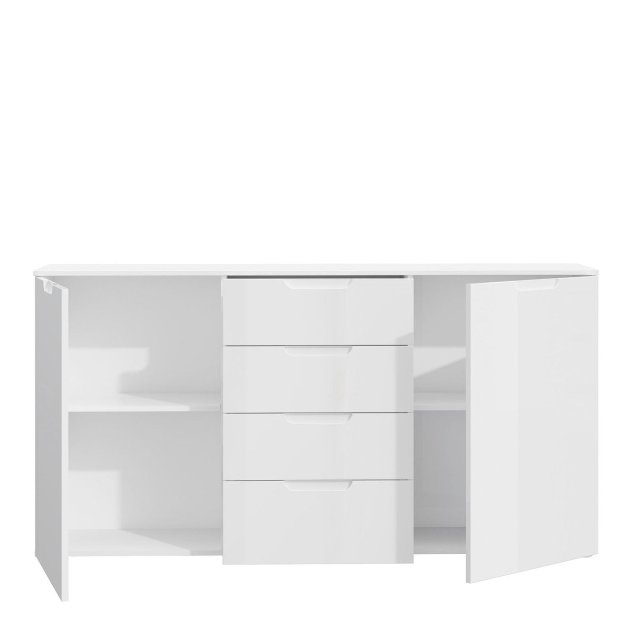 Wide Chest of 4 Drawers and 2 Doors in White White High Gloss