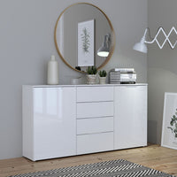 Thumbnail for Wide Chest of 4 Drawers and 2 Doors in White White High Gloss