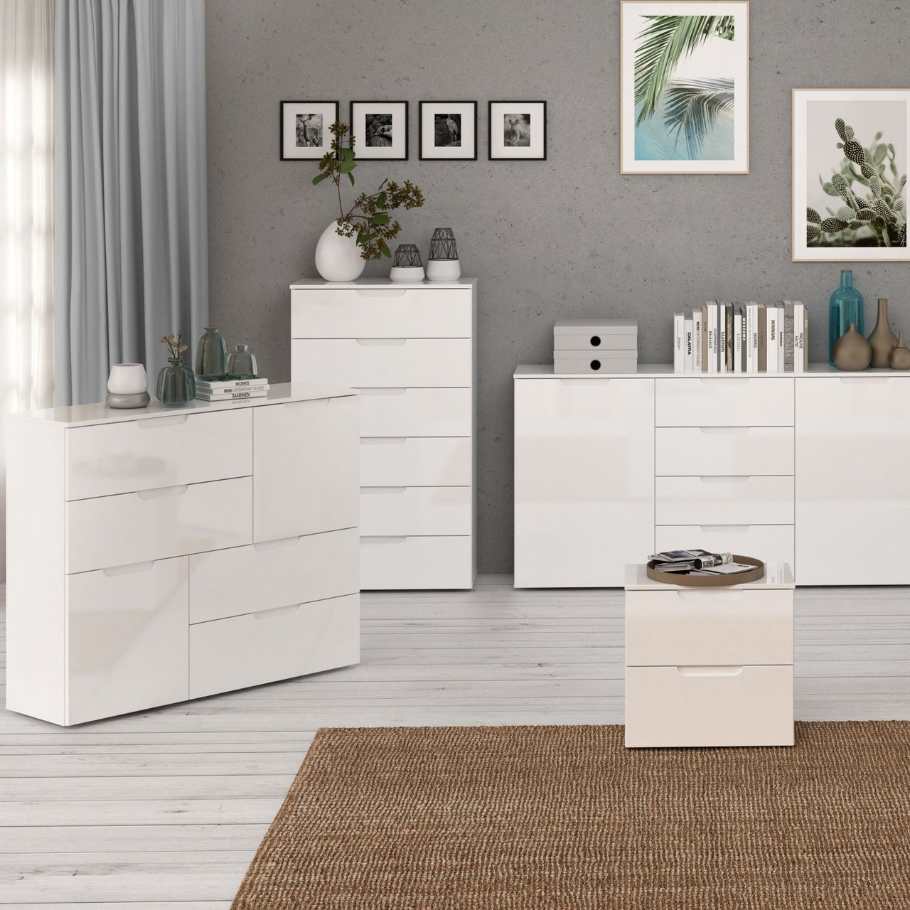 Chest of 6 Drawers in White White High Gloss