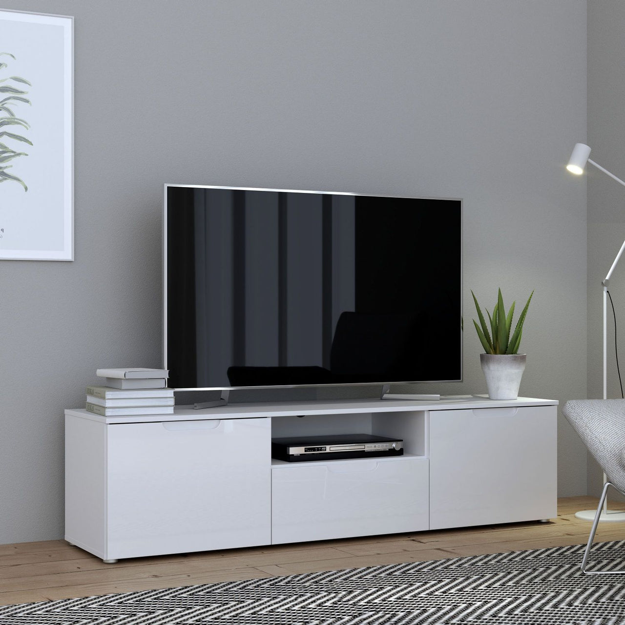 TV Unit in White White High Gloss