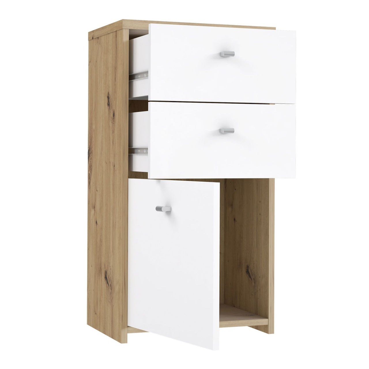 Best Chest Storage Cabinet 2 Drawers 1 Door in Artisan Oak White