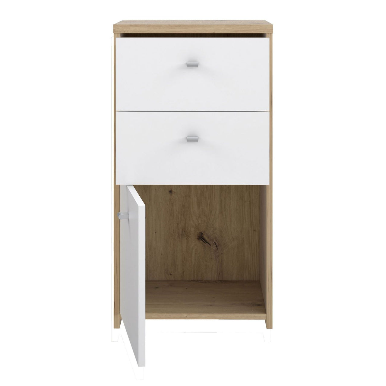 Best Chest Storage Cabinet 2 Drawers 1 Door in Artisan Oak White