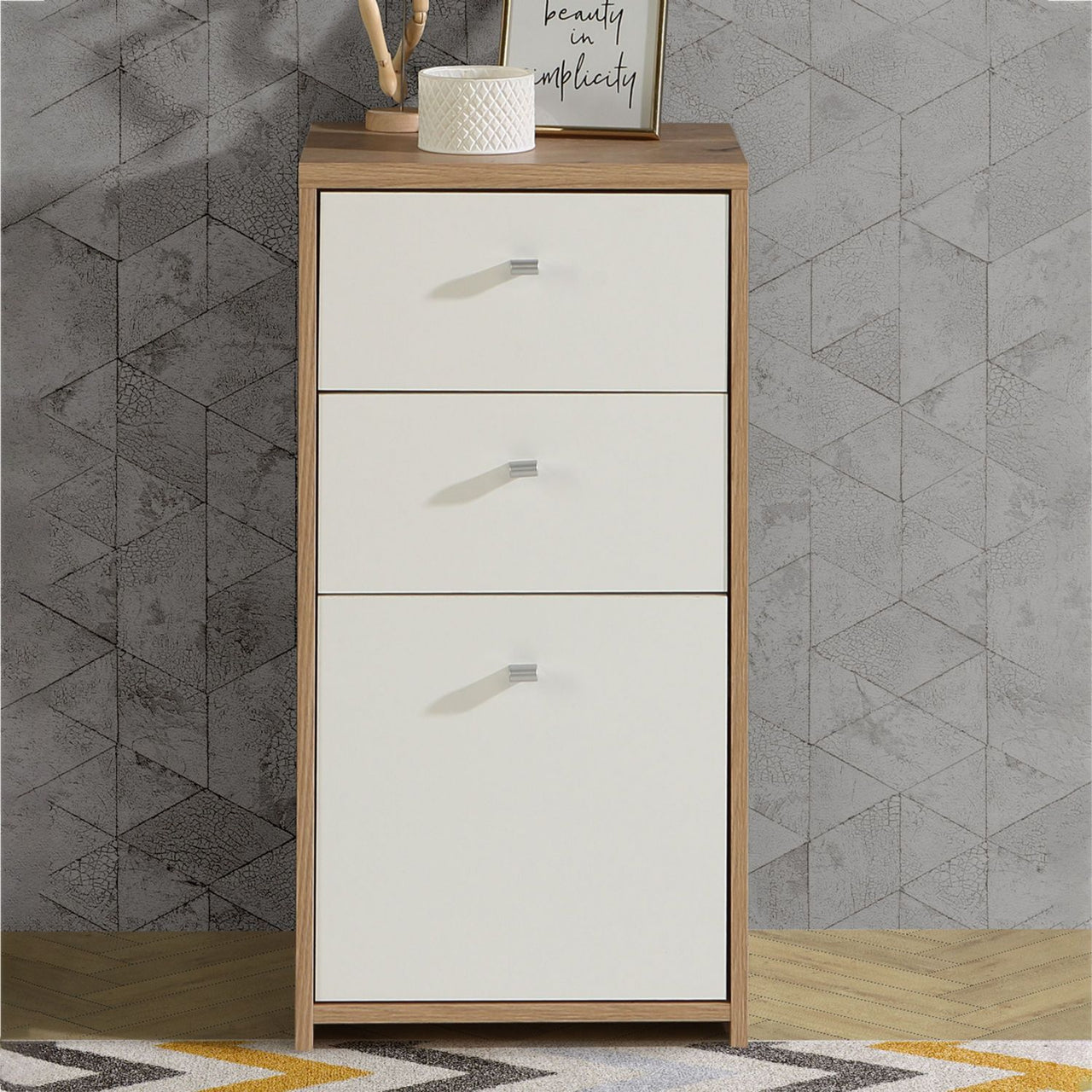 Best Chest Storage Cabinet 2 Drawers 1 Door in Artisan Oak White