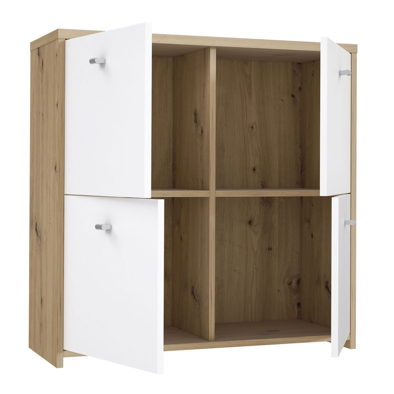 Best Chest Storage Cabinet with 4 Doors in Artisan Oak White