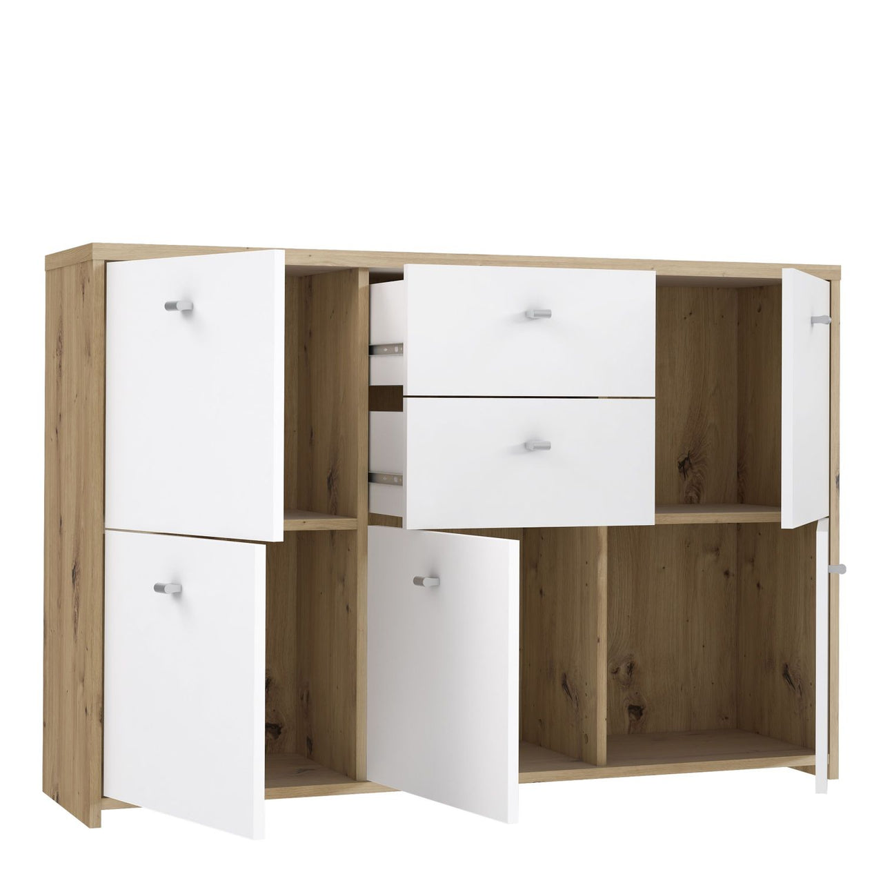 Best Chest Storage Cabinet with 2 Drawers and 5 Doors in Artisan Oak White