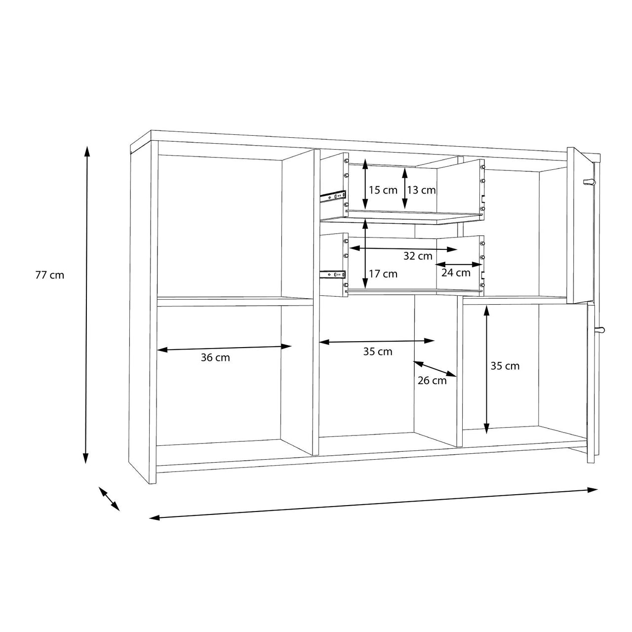 Best Chest Storage Cabinet with 2 Drawers and 5 Doors in Artisan Oak White