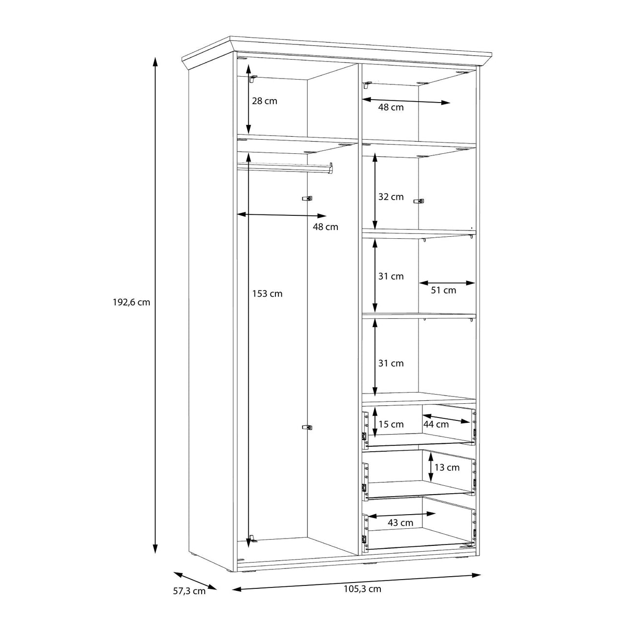 Iloppa 2 Door Wardrobe in Snowy Oak Oak Nelson