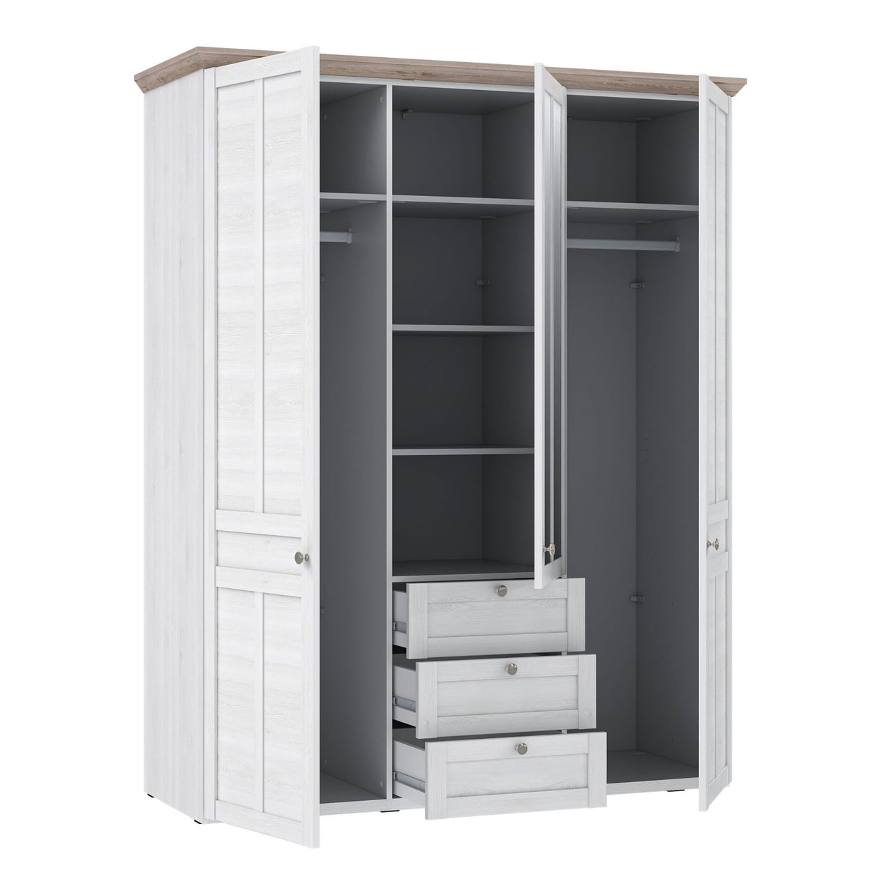 Iloppa 3 Door Wardrobe in Snowy Oak Oak Nelson