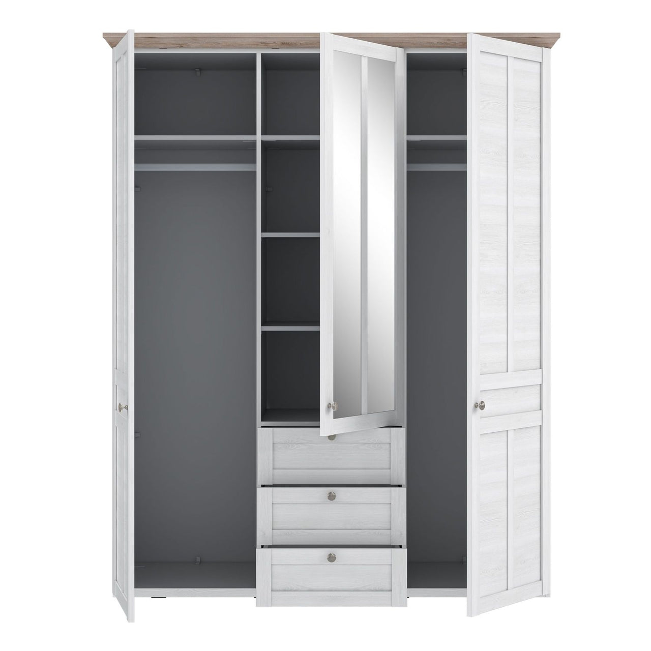 Iloppa 3 Door Wardrobe in Snowy Oak Oak Nelson