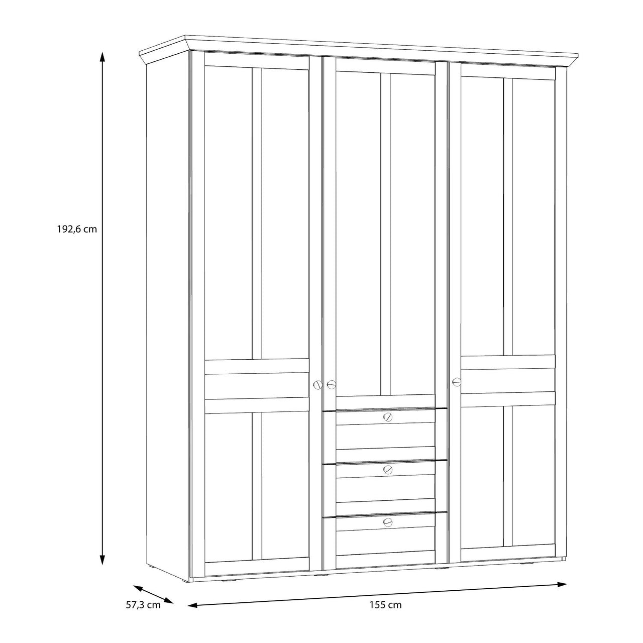 Iloppa 3 Door Wardrobe in Snowy Oak Oak Nelson