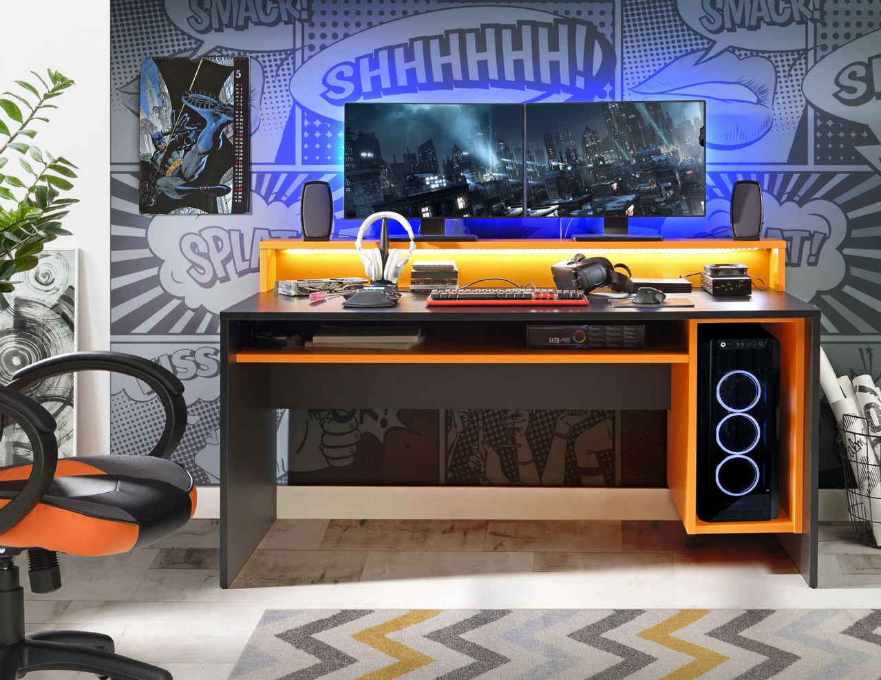 Tezaur Gaming Desk with LED in Matt Black Orange