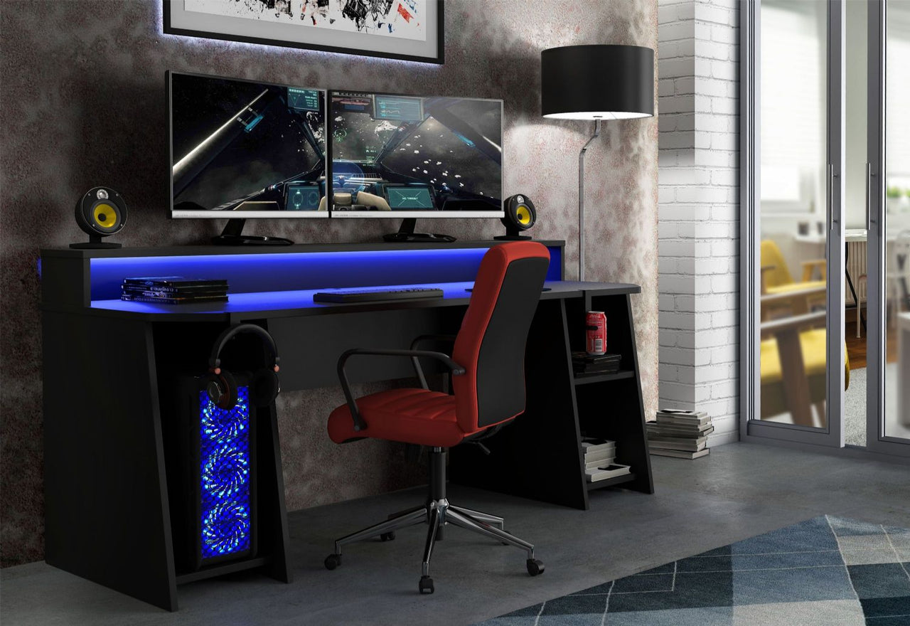 Tezaur Gaming Desk with Blue LED in Matt Black