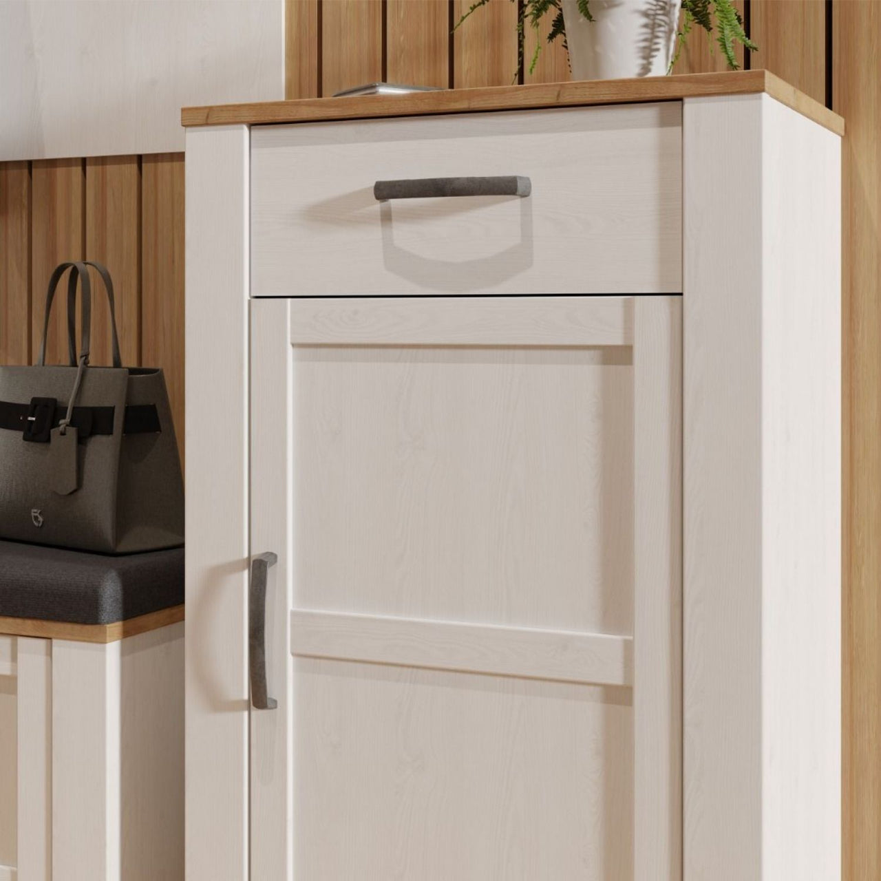 Bohol 1 Door 1 Drawer Shoe Cabinet in Riviera Oak White