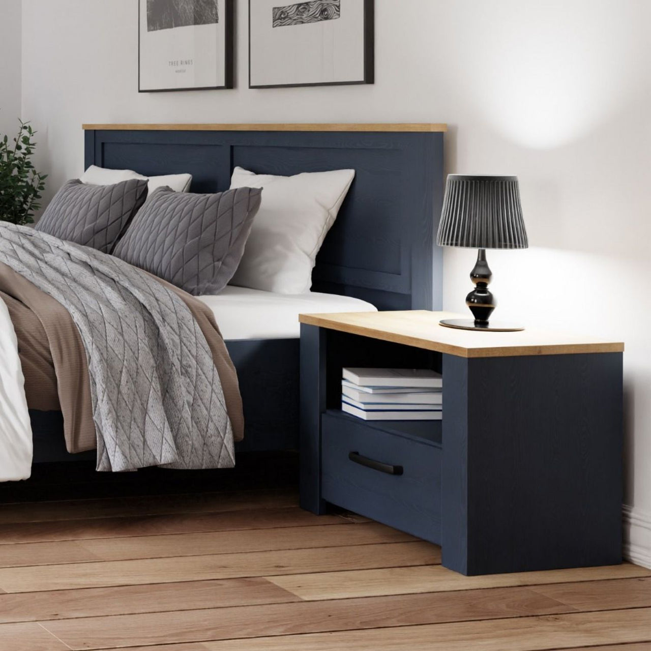 Bohol 1 Drawer Bedside in Navy Oak