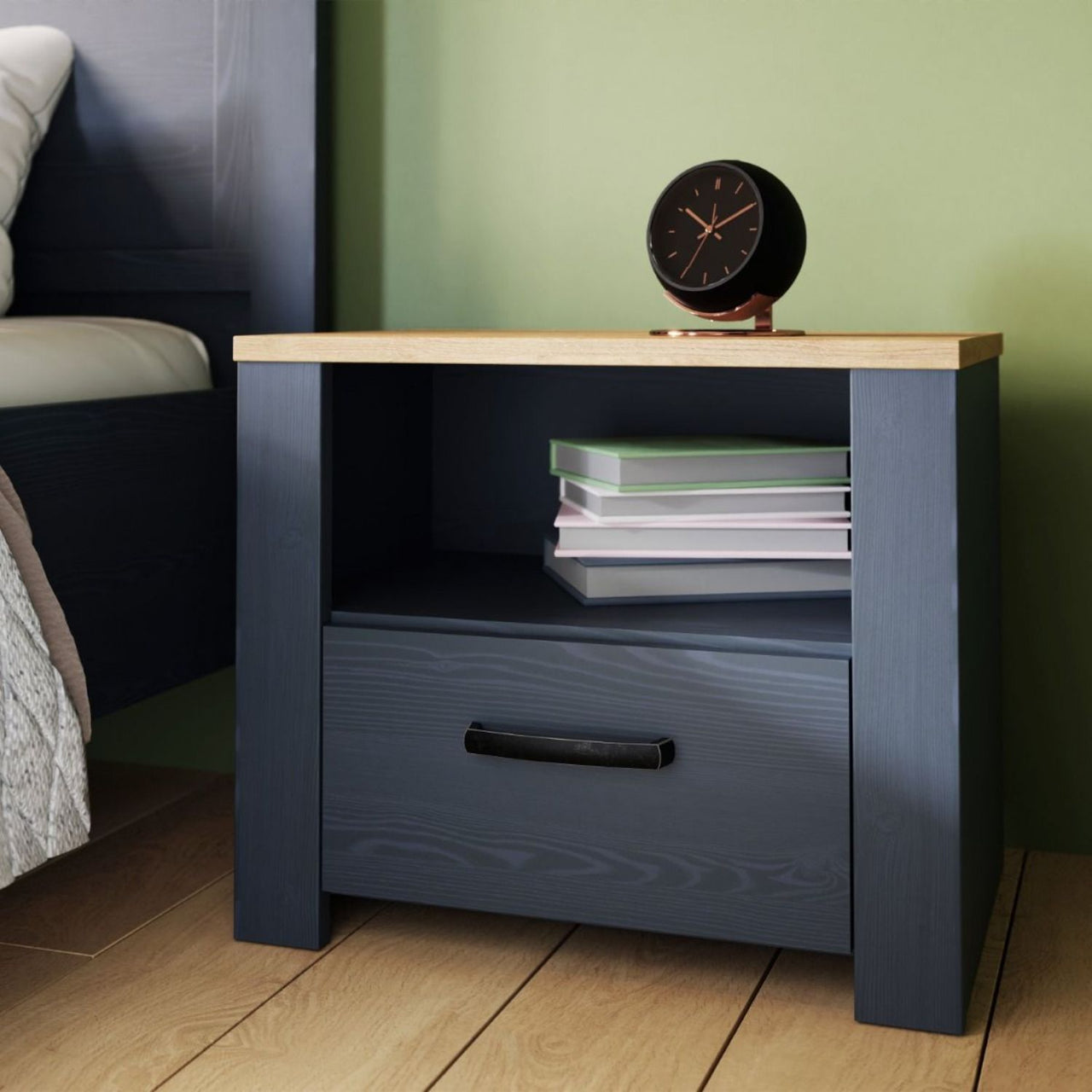 Bohol 1 Drawer Bedside in Navy Oak