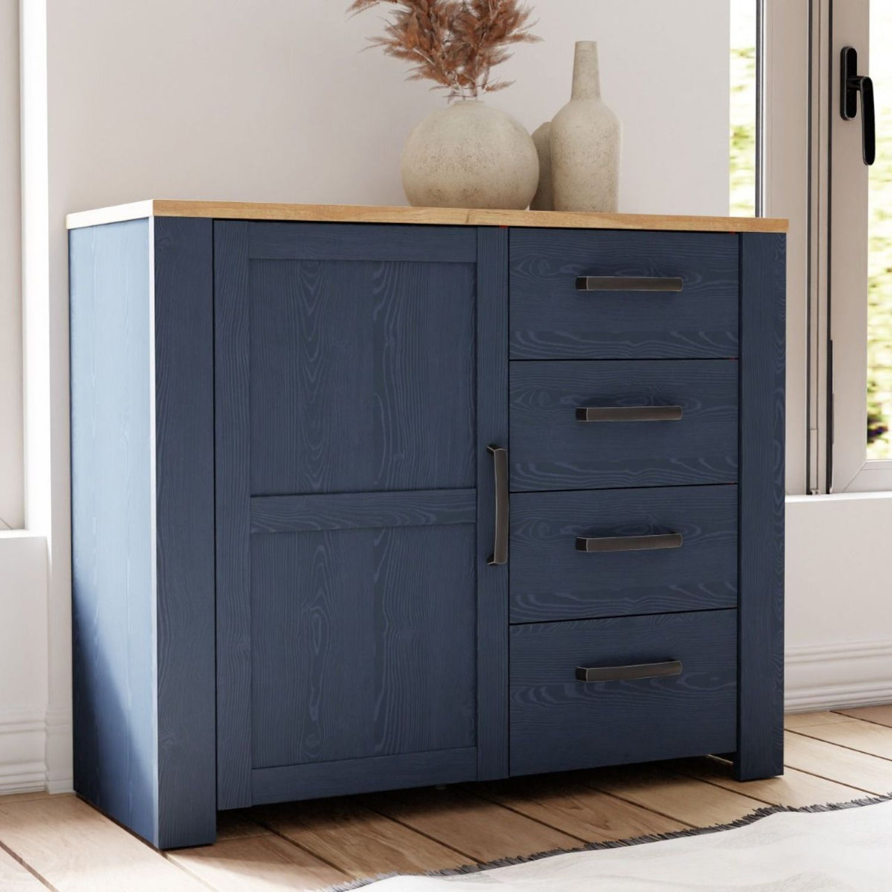 Bohol 1 Door 4 Drawer Chest in Riviera Oak Navy