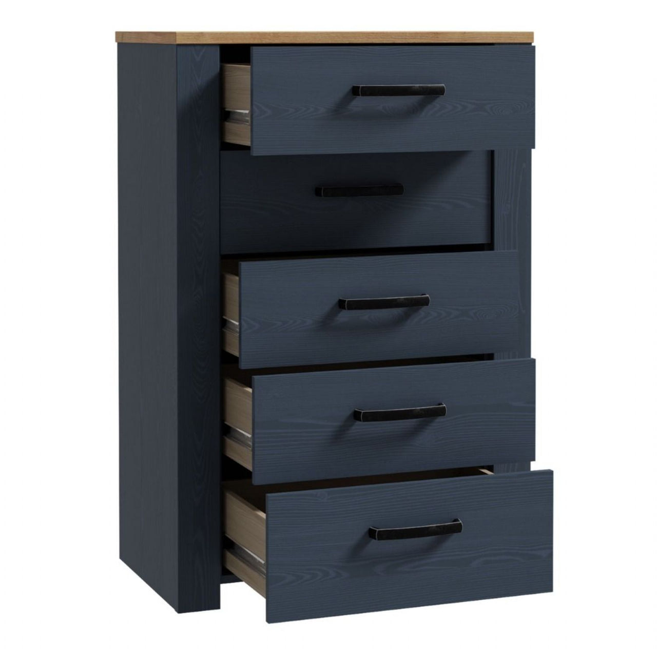 Bohol 5 Drawer Narrow Chest in Riviera Oak Navy