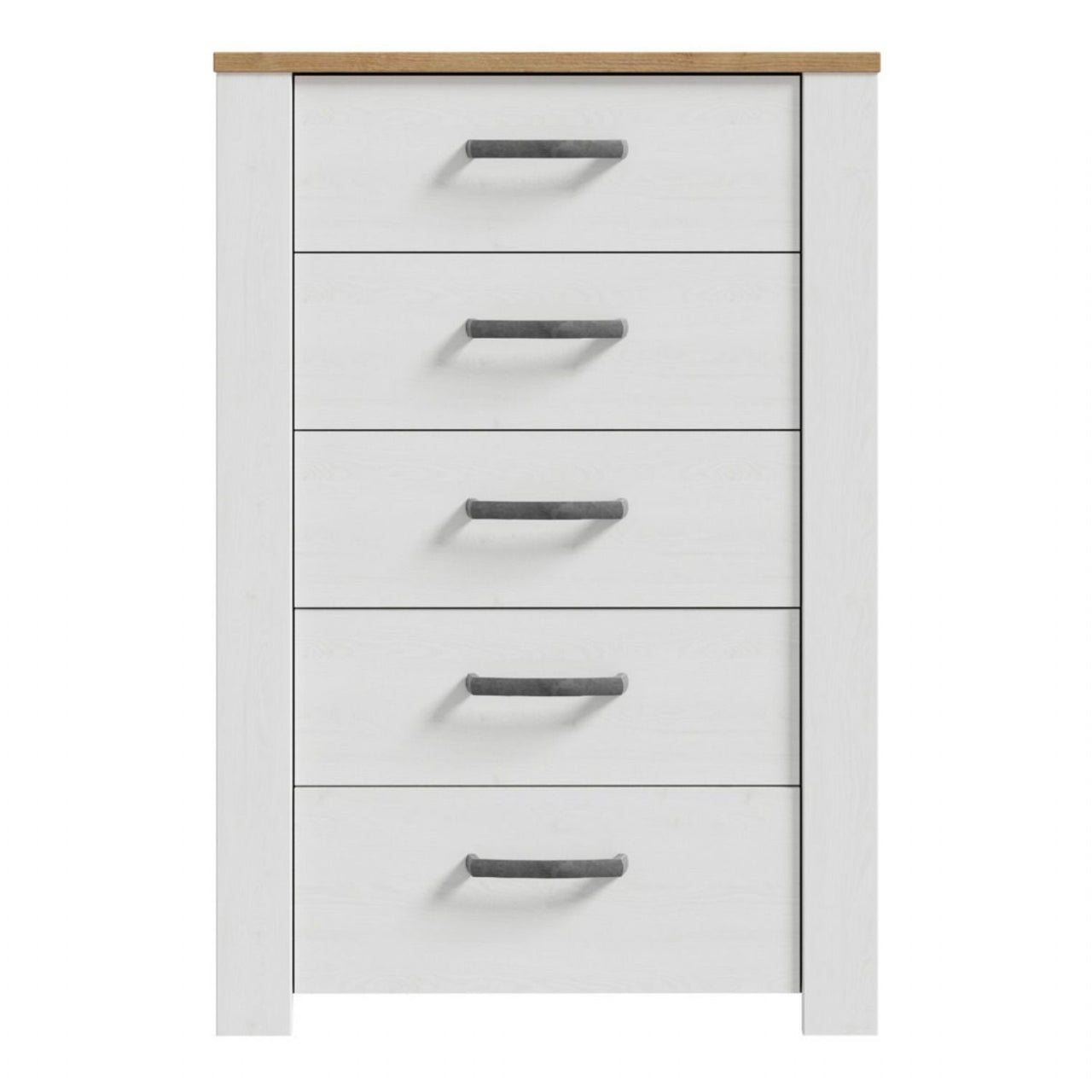 Bohol 5 Drawer Narrow Chest in White Riviera Oak