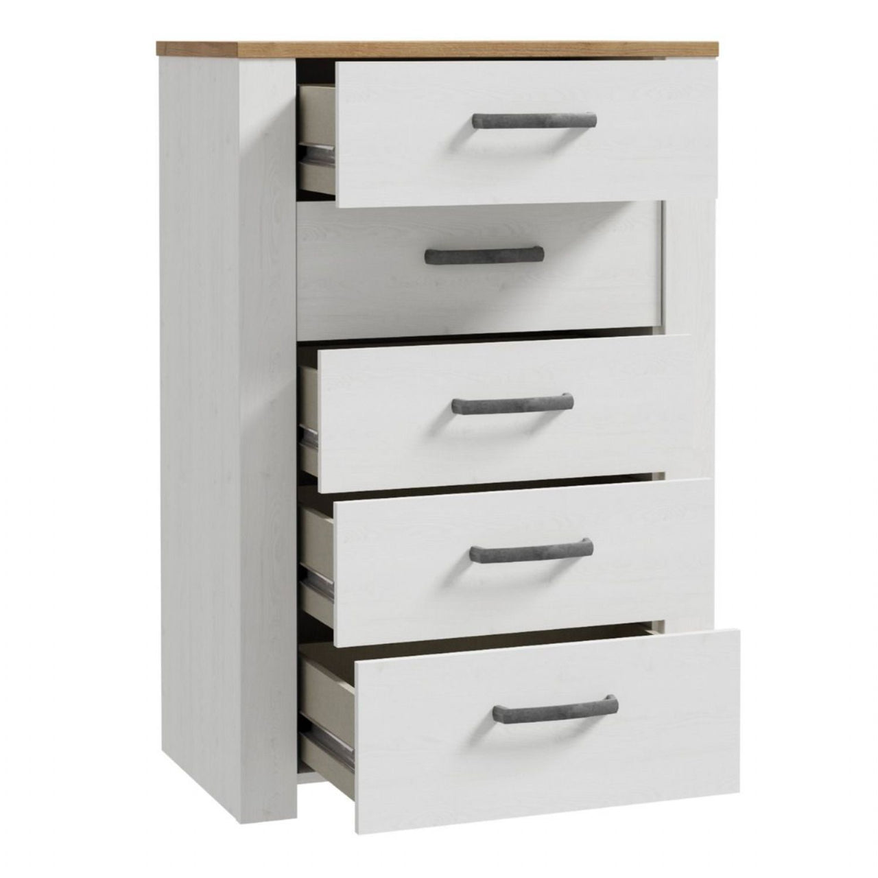 Bohol 5 Drawer Narrow Chest in White Riviera Oak