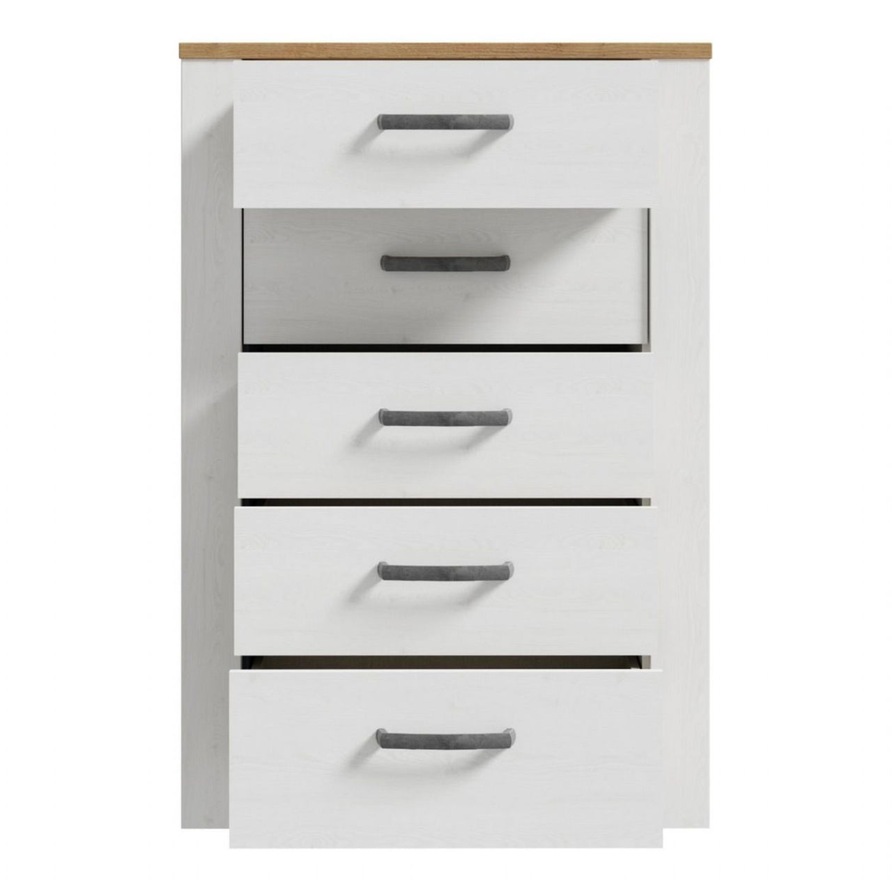 Bohol 5 Drawer Narrow Chest in White Riviera Oak