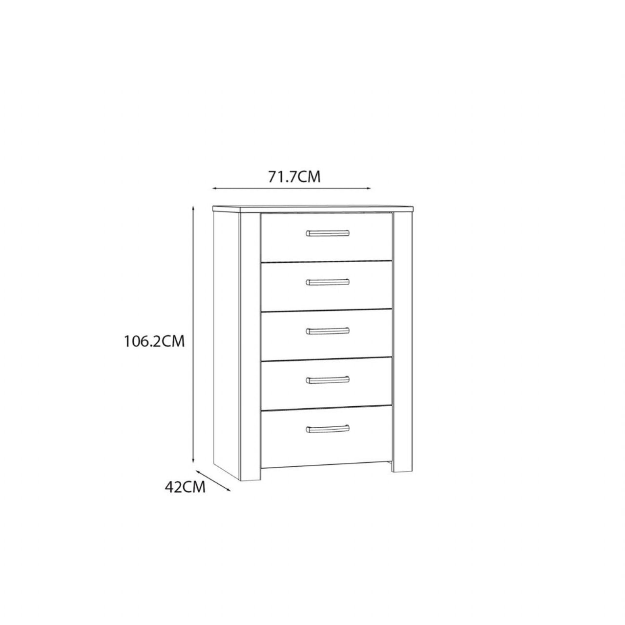 Bohol 5 Drawer Narrow Chest in White Riviera Oak