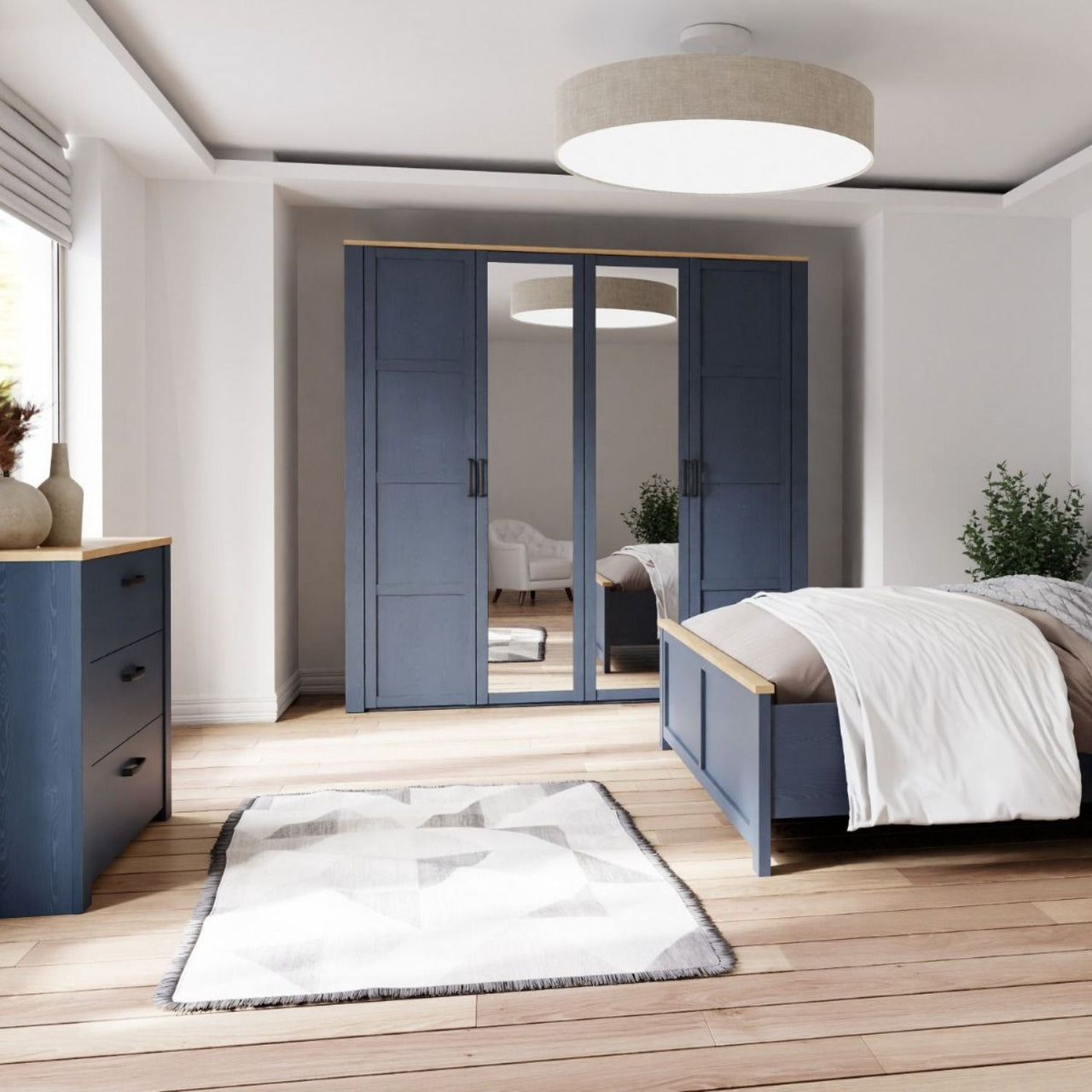 Bohol 2 Door 2 Mirrored Door Wardrobe in Navy Oak