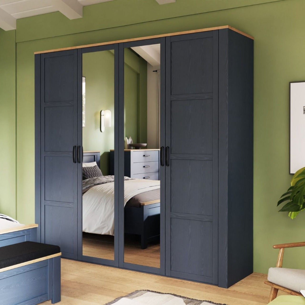 Bohol 2 Door 2 Mirrored Door Wardrobe in Navy Oak