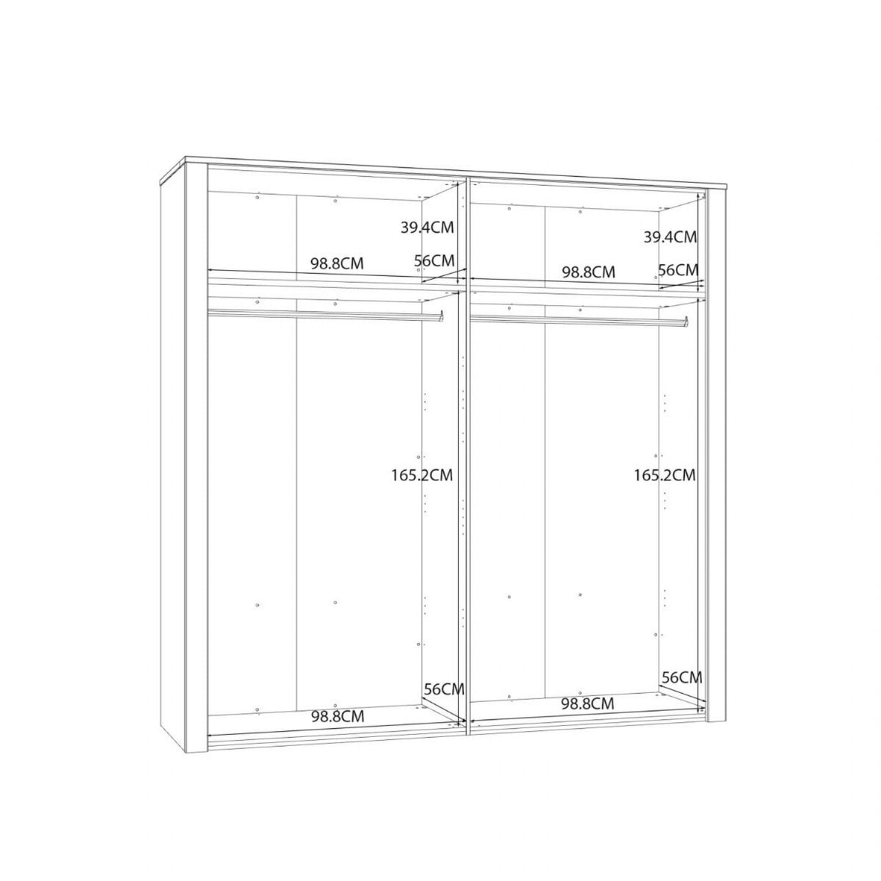 Bohol 2 Door 2 Mirrored Door Wardrobe in White Riviera Oak