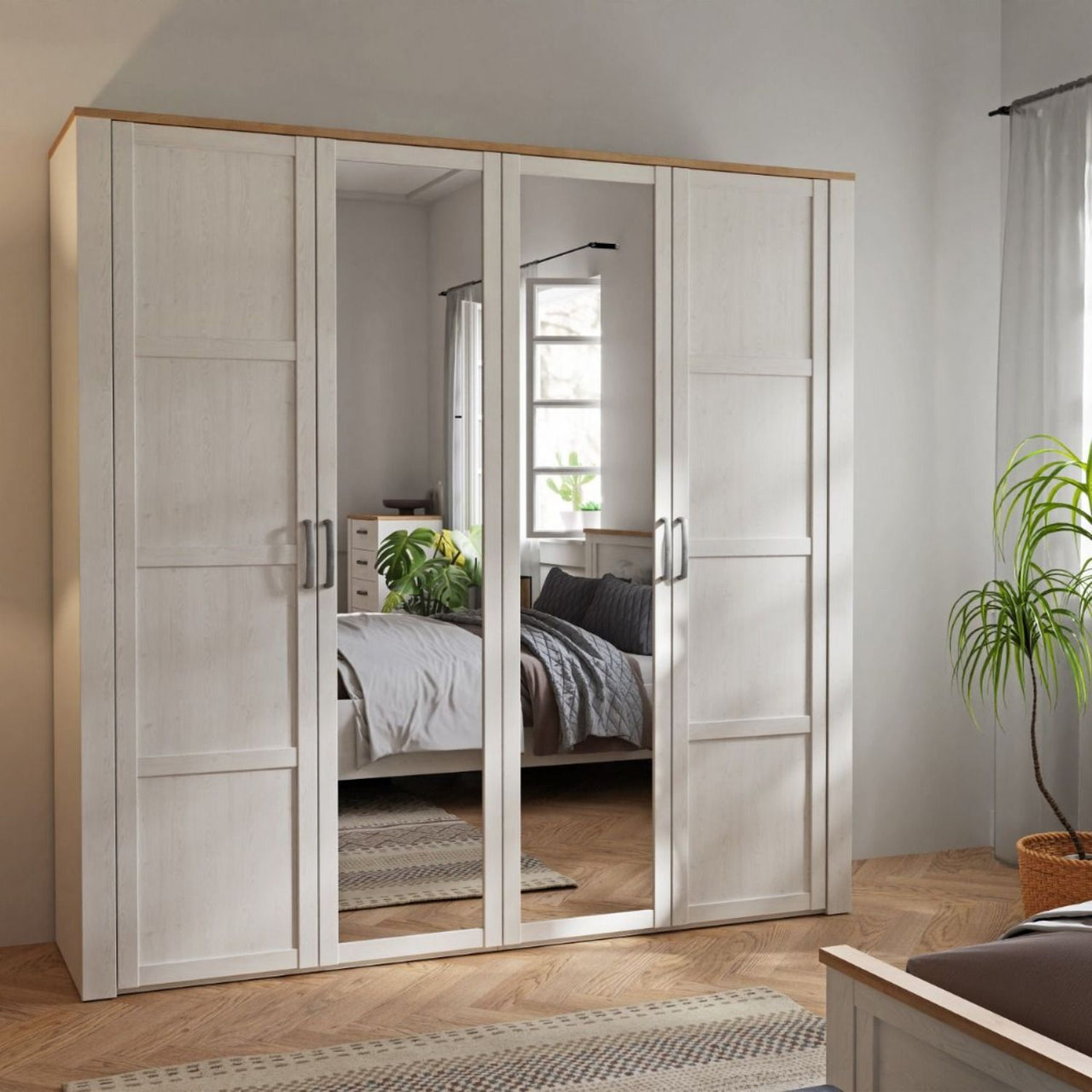 Bohol 2 Door 2 Mirrored Door Wardrobe in White Riviera Oak